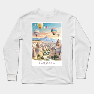Travel Poster Vintage Retro Enchanted Cappadocia Balloons in Turkey Long Sleeve T-Shirt